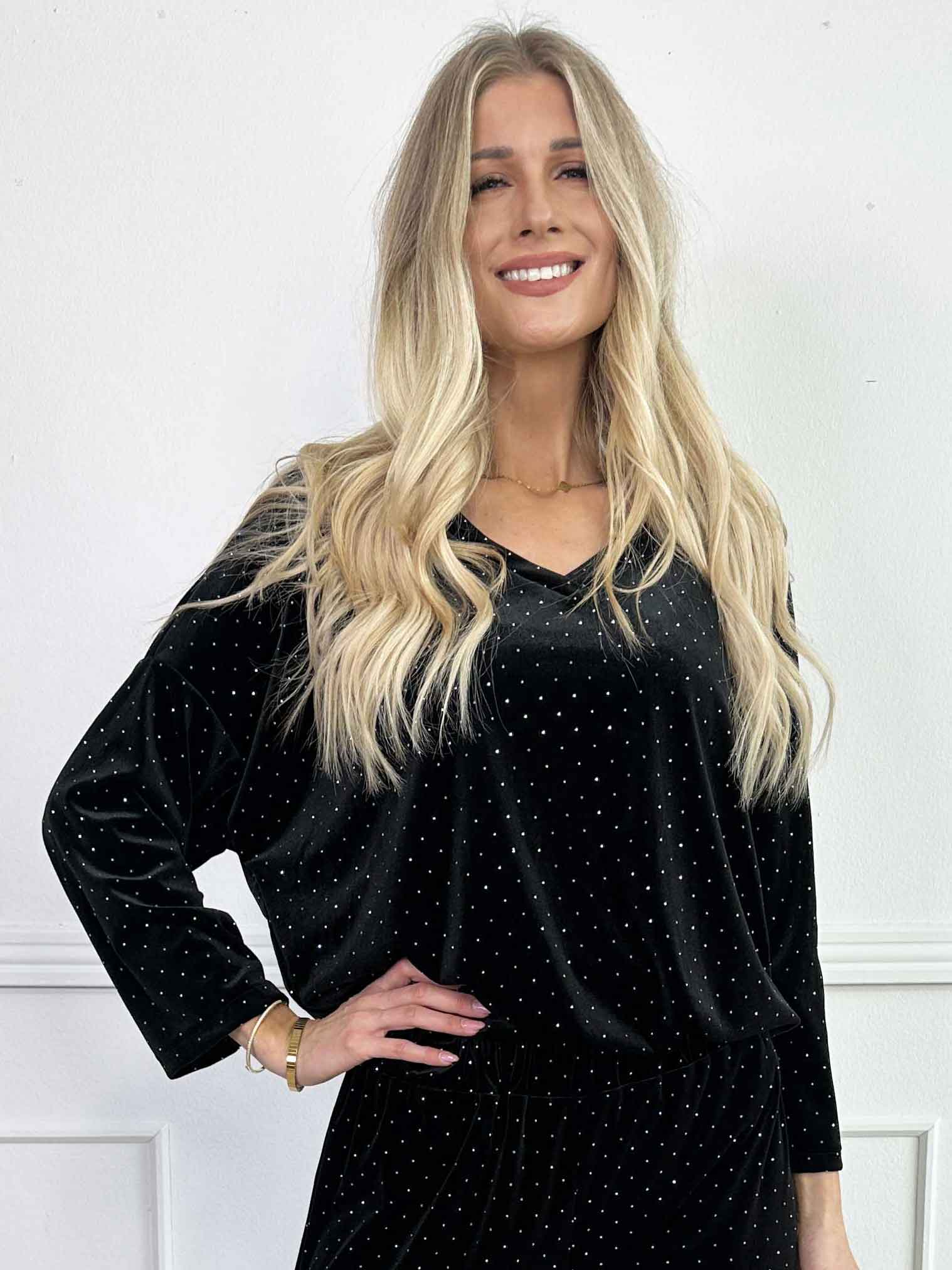 Sparkling - Blødt velour sæt med skinnede sten